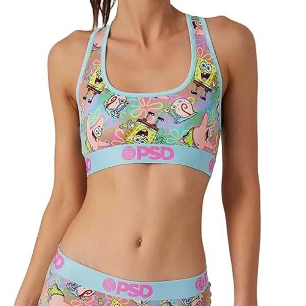 PSD Women's Spongebob Squarepants Sports Bra - Racerback Sports Bras for Women with Breathable Microfiber Fabric