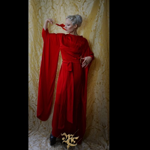 Red silky Kimono dress — Magdalene celeste - Bespoke Finery