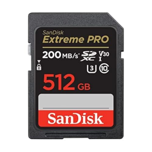SanDisk 512GB Extreme PRO SDXC UHS-I Memory Card - C10, U3, V30, 4K UHD, SD Card - SDSDXXD-512G-GN4IN, Dark gray/Black - 512GB - Memory Card Only
