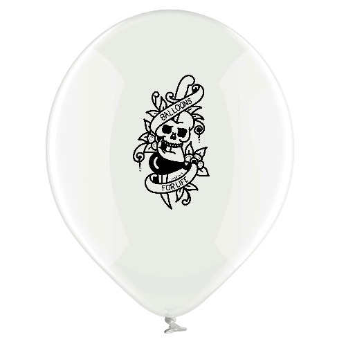 Balloon Ace "Skull" tattoo logo (Belbal) 14" round crystal balloons | Clear