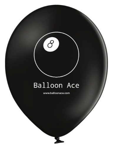 Balloon Ace "8 Ball" logo (Belbal) 14" round standard balloons | Black
