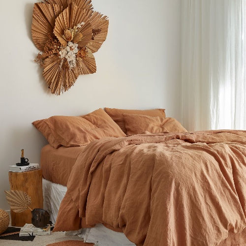 French Flax Linen Quilt Cover in Sandalwood | Queen