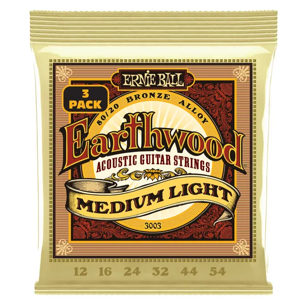 Ernie Ball Earthwood Medium Light 80/20 Bronze Acoustic Guitar Strings 3-pack, 12-54 Gauge (P03003)