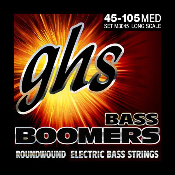 GHS Strings M3045 4-String Bass Boomers, Nickel-Plated Electric Bass Strings, Long Scale, Medium (.045-.105)