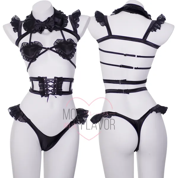 Sweet Talk Heart Ruffle Lingerie MF00014 | Black / XS/S