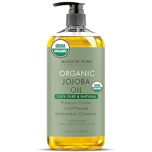 MAJESTIC PURE USDA Organic Jojoba Oil | 100% Pure Jojoba Oil Organic for Skin, Hair, Scalp, Nails, Face | Cold Pressed & Hexane Free | Hair & Body Oil | 8 Fl Oz