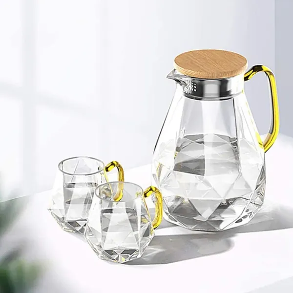Textured Diamond Borosilicate Glass Teapot Set by Estilo Living - Glass Teapot Set - Teapot with Two Cups