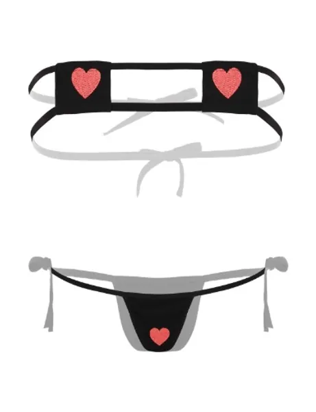 FEESHOW Women Strawberry Micro Monokini Bikini Mini Slingshot Swimsuit Extreme Beachwear - Black One Size