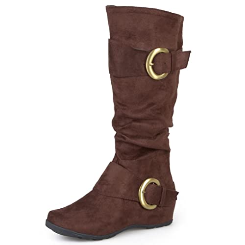 Journee Collection Women's Wide Calf Jester Mid Calf Riding Boots with Hidden Wedge Heel - 9.5 Wide - Brown