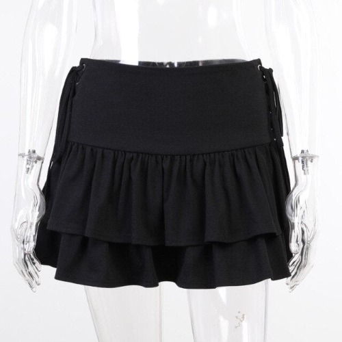 'Dark Energy' Black Alternative Lace up Skirt - L