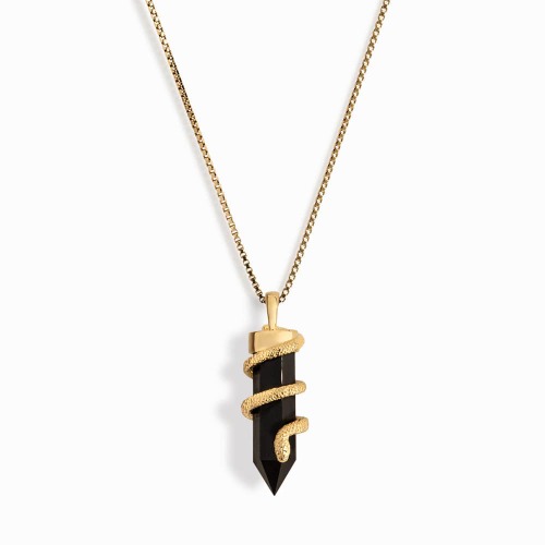 Onyx Crystal Snake Necklace - 14K Yellow Gold Vermeil / 16"-18"