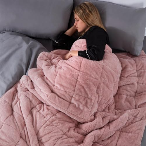 Brentfords Super Soft Teddy Fleece Weighted Blanket with Micro Glass Beads for Adult Insomnia Anxiety Stress Relief, Blush Pink, 125 x 180cm - 6kg - 125 x 180cm, 6kg(13lb) - Blush Pink