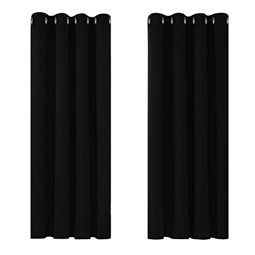 Deconovo Blackout Curtains Bedroom Super Soft Thermal Insulated Curtains Blackout Eyelet Blackout Curtains for Living Room 46 x 54 Inch Black 2 Panels - W46 x L54 - Black