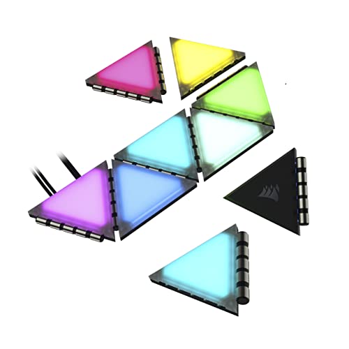 Corsair iCUE LC100 Case Accent Lighting Panels - Mini Triangle - 9x Tile Starter Kit (81 RGB LEDs with Light Diffusion, Simple Magnetic Attachment, CORSAIR iCUE Lighting Node PRO Included) Clear - Starter Kit