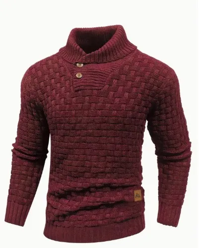 Men's Casual Waffle Pattern High Stretch Sweater, Chic Mature Pullover Sweater For Fall Winter