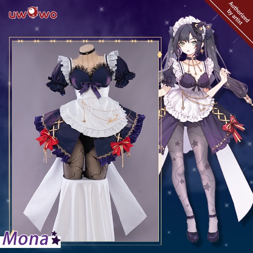 【In Stock】Exclusive Uwowo Game Genshin Impact Mona Maid Fanart  Ver Cosplay Costume | Set A S