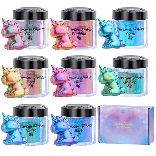 Chameleon Powder Pigment, 8 Color Changing Mica Powder for Epoxy Resin Tumblers, Update Chrome Powder for Nails Art Makeup Paints Crafts Candle Making Dye Slime Metallic