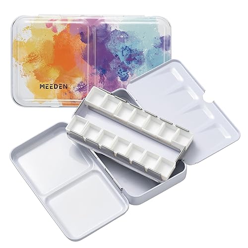 MEEDEN Empty Watercolor Paint Palette: Travel Water Color Palette Tin with 12 Half Pans - Portable Metal Palette Tin Box (Colorful) - Tin with half pans (12)