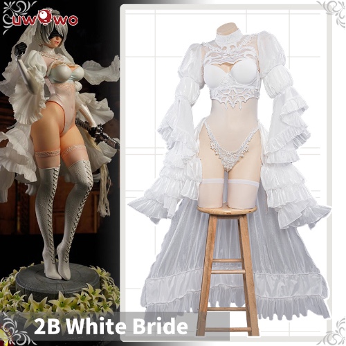 【In Stock】Uwowo Nier: Automata 2B White Wedding Dress Bride Cosplay Costume - S
