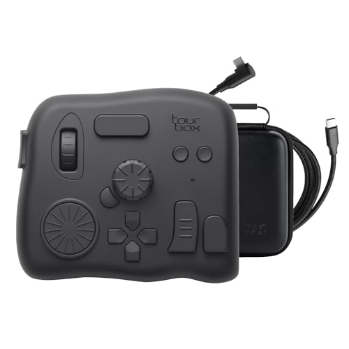 TourBox Elite, Upgraded Bluetooth Controller for Video Photo Editing, Color Grading, Ilustration, FCPX Premiere Davinci Resolve Adobe Photoshop Lightroom Capture One Illustrator After Effects Keyboard - Black (Device+Cable+Storage Bag)