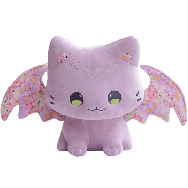 ELAINREN Crazy Cat Plush Kitten Toy with Bat Wings, Cute Kitty Stuffed Animal Floral Cat Plushie Soft Hugging Pillow Decor Furry Purple Bat Cat Dolls Gifts for Xmas,11.8''(Pink/Purple)