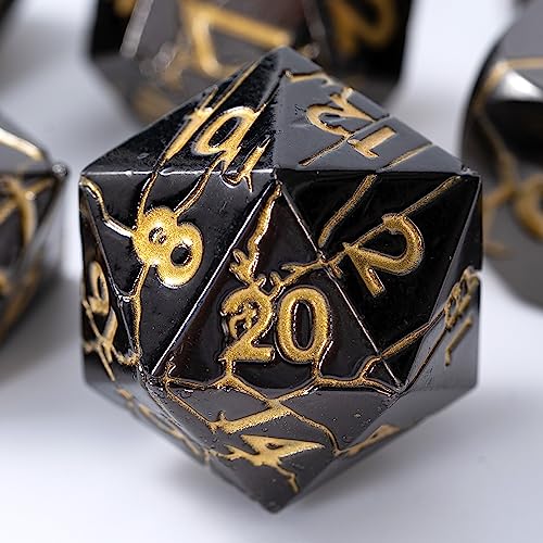 DND Metal Dice - Cracked Lightning Metal Dice - Polyhedral Dice Set for RPG D&D Dice with Cracks - Beautifully Detailed Dungeons and Dragons Dice Set (Gunmetal Gold) - Gunmetal Gold
