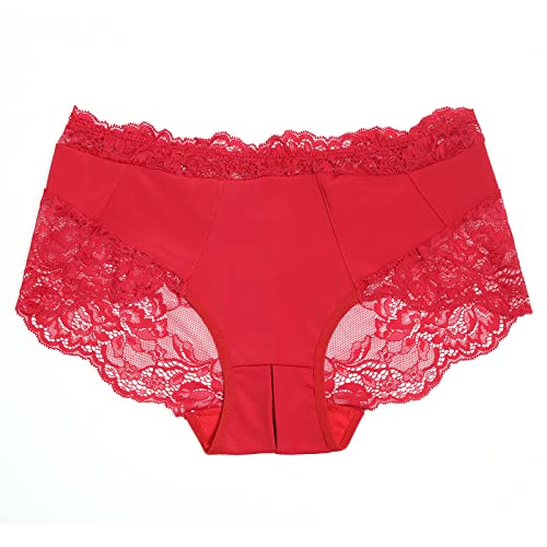 Women's Crotchless Briefs Invisible Seamless Hipster Underpants Bikini Panties - 3X-Large - Red