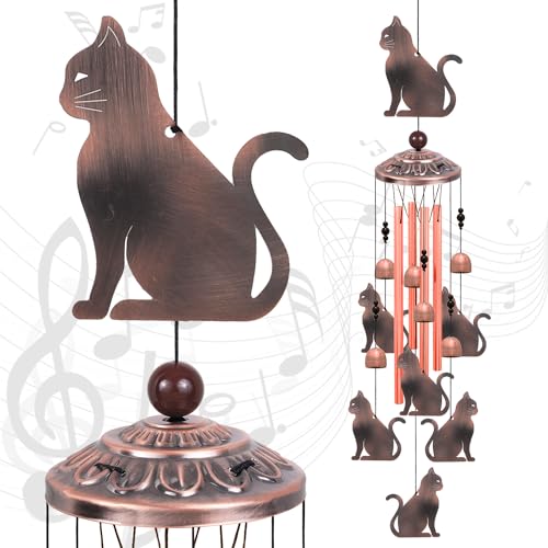 Cat Wind Chimes Decor, Gifts for Mom, Home, Garden, Balconies, Rooms, Tree, Patio, Indoor, Outdoor Cat Decoration, Cat Chimes, with 6 Bells 7 Cats Wind Chimes, Cat Wind Catcher, Cats Wind Bells Decor