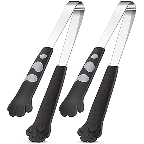 Cat Tongs 7 Inch Food Clips Kitchen Tongs Cat Paw Shape Tongs Stainless Steel Cooking Tongs for BBQ Cooking Grilling Sweets, Sugar (2, Black) - 2 - Black