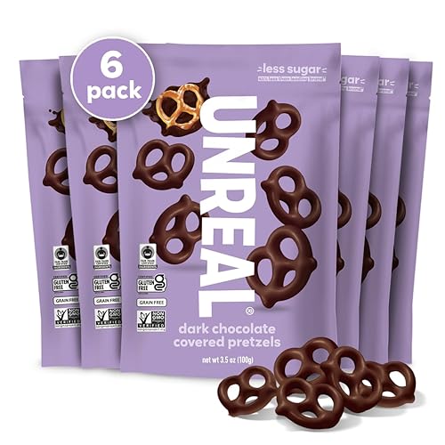 UNREAL Dark Chocolate Covered Pretzels, 7g Sugar, Chocolate Candy Treat Bag, Gluten Free, Fair Trade, Non-GMO, Value Size, 3.5oz (Pack of 6)