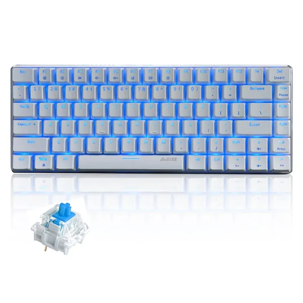 FELiCON AK33 USB-Kabelgebundene Mechanische Gaming-Tastatur, 80% Blaue Schalter Keyboard mit Blaue-LED-Hintergrundbeleuchtung, 82 Tasten Anti-Ghosting-Metallpanel für PC, Mac und Laptop-Weiß