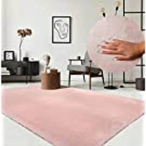 the carpet Relax Moderner Flauschiger Kurzflor Teppich, Anti-Rutsch Unterseite, Waschbar bis 30 Grad, Super Soft, Felloptik, Rosa, 160 x 230 cm
