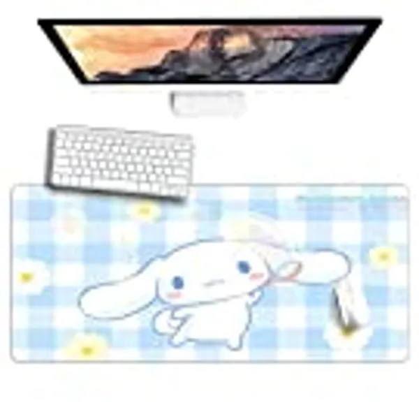 Cinnamoroll Gaming-Mauspad mit genähtem Rand, rutschfeste Gummiunterseite, Schreibtischunterlage für Laptop, Computer (30 x 69,8 cm)
