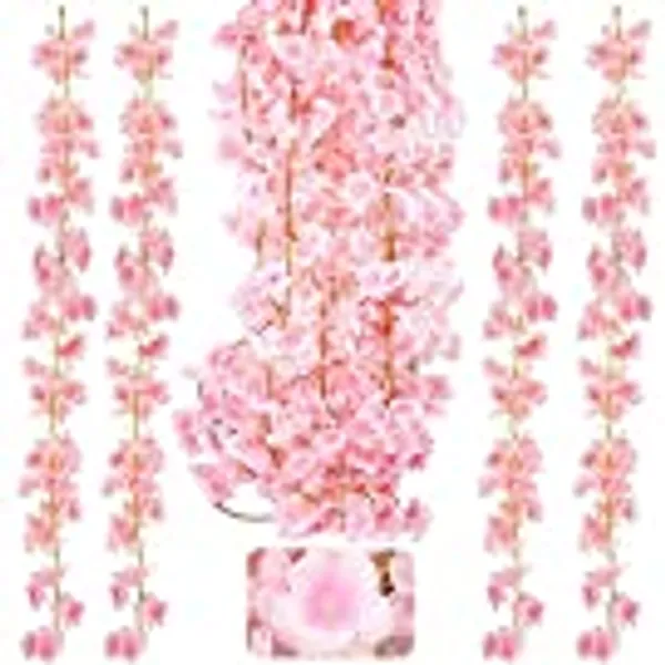 KONUNUS 4 Stück x 1.8m künstliche Blumne Kirschblüten Girlande, Kirschblüten Blumengirlande Hangend Vine Seidenblumen Dekor Frühling für Zuhause Wand Hochzeit Party Bogen Dekoration