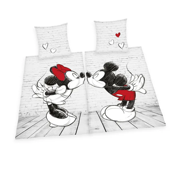 Herding DISNEY MICKEY & MINNIE Partnerbettwäsche-Set, Wendemotiv, 2 x Bettbezug 135 x 200 cm, 2 x Kopfkissenbezug 80 x 80 cm, Baumwolle/Renforcé