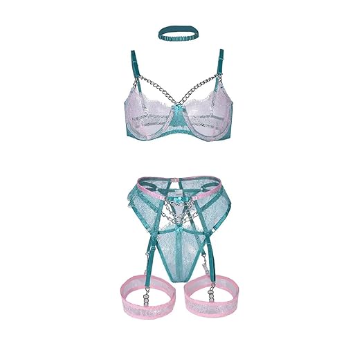 HHX Women Lingerie Sexy Teddy One-Piece Lace Babydoll Fishnet BabyDoll Bodysuit Nightie - Small - Green