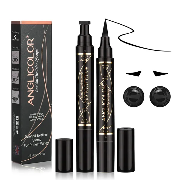 Eyeliner-Stempel - Anglicolor 2 Stifte Winged Eyeliner-Stempel, langlebiger flüssiger Eyeliner, wasserfestes & wischfestes Make-up， Schwarzer Eyeliner-Stiftstift，Veganes Make-up (10 mm Standard)