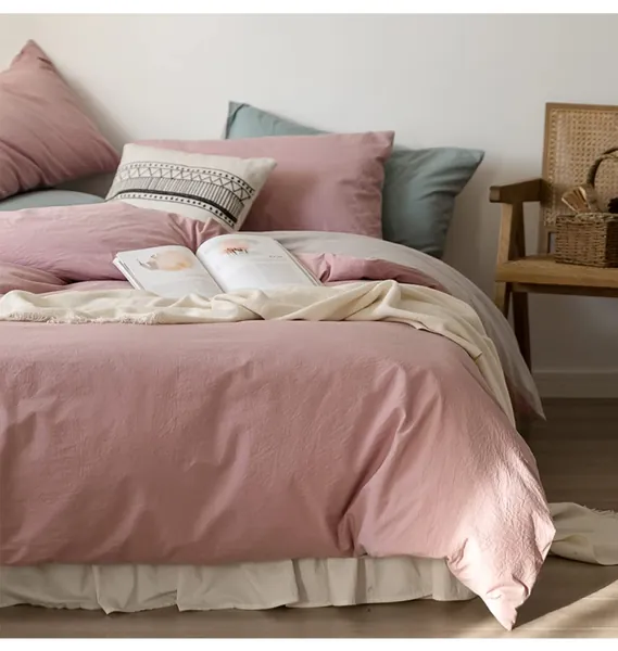 Lanqinglv Bettwäsche Set 135 x 200 cm 2 Teilig Rosa Grau Wendebettwäsche Weiche Mikrofaser Uni Bettbezug mit Reißverschluss und Kissenbezüge 80 x 80cm