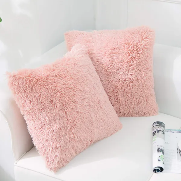 NordECO HOME 2er Set kissenbezüge 40x40 Kissen Rosa Künstlich Pelz Fellkissen Dekorative Deko Kissen Kuschelkissen Flauschig Sofakissen Weich Plüschkissen für Sofa