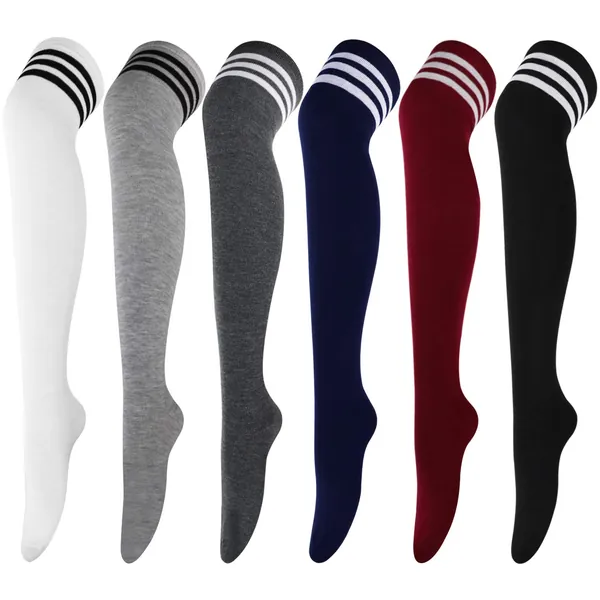 DRESHOW 6 Paar Kniestrümpfe Overknee Strümpfe Lange Gestreifte Socken Beinwärmer Schenkel Socken für Damen und Mädchen