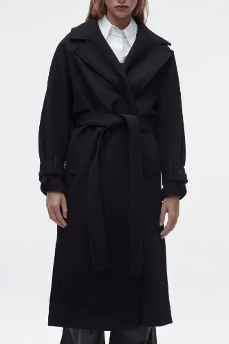 WOLLEN JAS MET RIEM - Zwart | ZARA Nederland / Netherlands