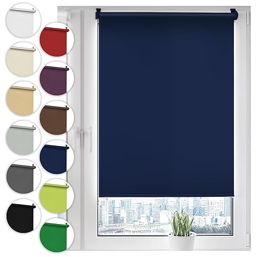 Verdunkelungsrollo Klemmfix ohne Bohren 90cm x 130cm Dunkelblau Verdunklungsrollo Fensterrollo Rollo Seitenzugrollo Klemmrollo für Fenster & Tür - Dunkelblau - B90 x H130 cm