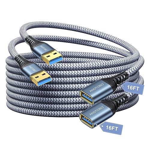 2 Stück USB Verlängerungskabel 5M, USB 3.0 Typ A Stecker auf Buchse Verlängerungskabel High Speed Datenübertragung 5Gbps Kompatibel mit Gamepad, Drucker, Webcam, Tastatur, USB Stick, Hard Drive - 5M+5M