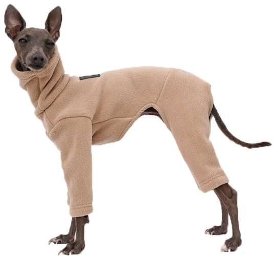 Warm Velvet Coat for Greyhound, Whippet Dog Fleece Jumper with Legs, Windproof Turtleneck Dogs Fleece Onesie, Winter Dog Pajamas for Small Medium Large Dogs (Color : Beige, Size : X-Large)
