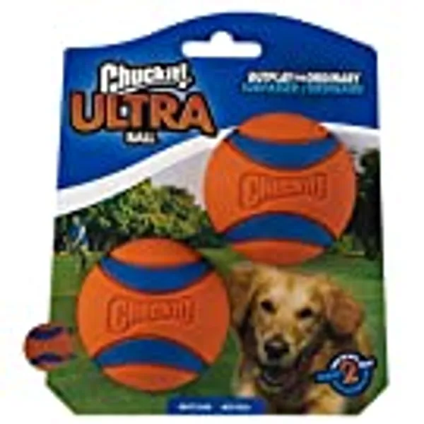 ChuckIt! Ultra Ball Dog Toy, Durable High Bounce Floating Rubber Dog Ball, Launcher Compatible Toy For Dogs, Medium (Pack of 2)
