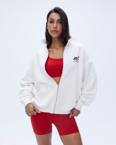 Vintage Sports Oversized Funnel Full Zip Sweatshirt - Marshmallow White | XXXL