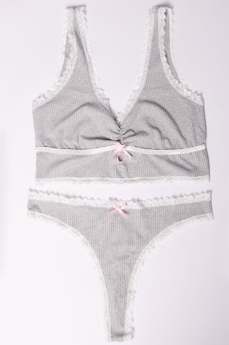 Grey Lingerie Set Contrast Lace | 20