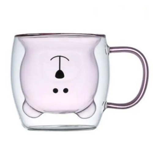 Cute Colorful Bear Double Wall Heat Resistant Glass Coffee Cup - Handle Pink / 201-300ml