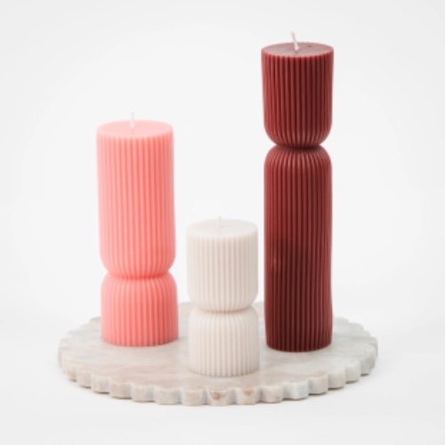 Ribbed Hourglass Pillar Candle Assorted 3 Pack Neutrals | Multi