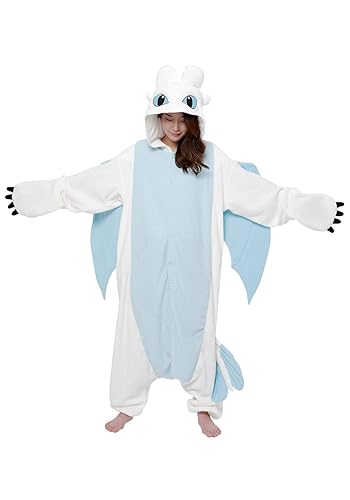 SAZAC Kigurumi - How to Train Your Dragon - Light Fury - Onesie Jumpsuit Halloween Costume - X-Large - White